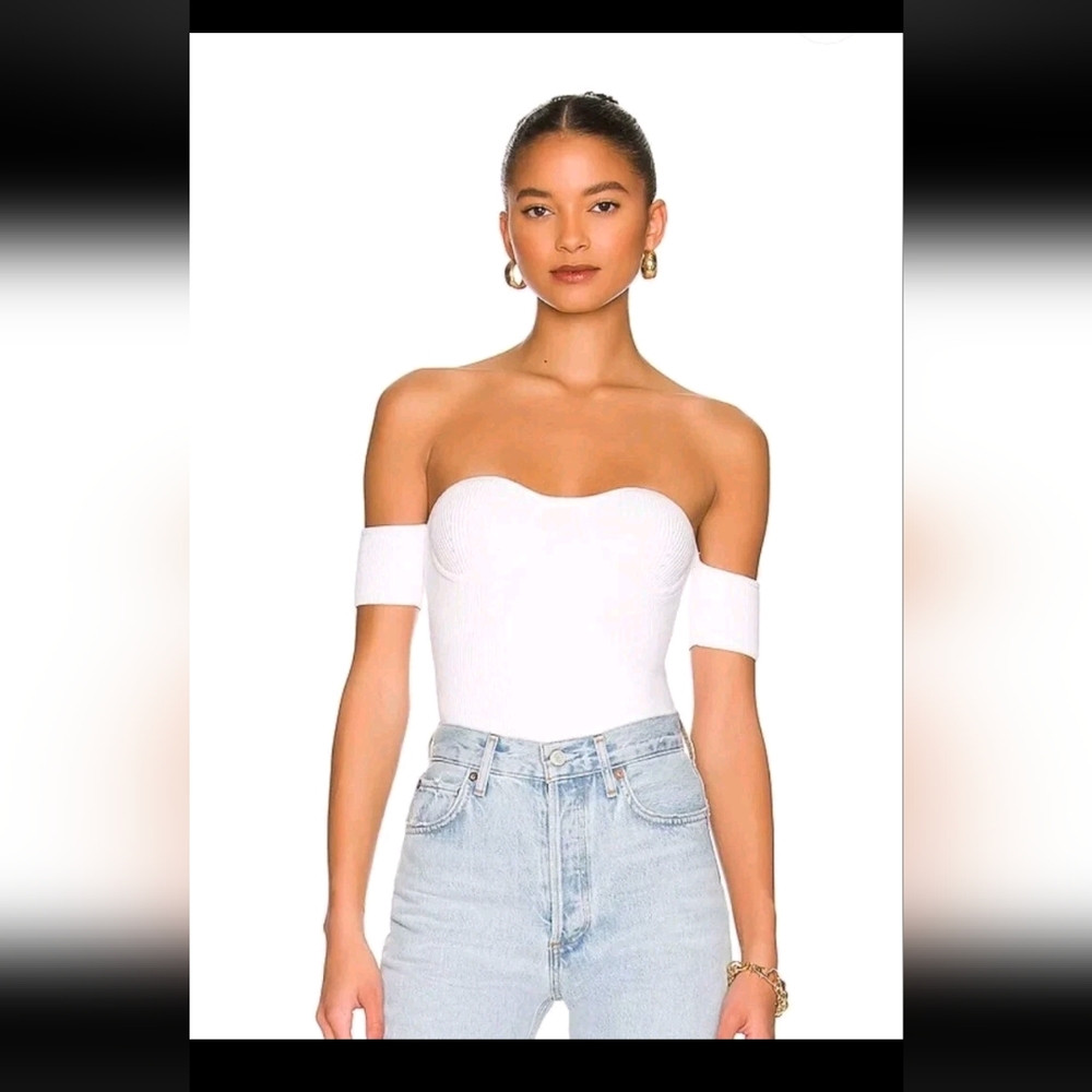 Rare! NWT Helmut Lang Contour Top Pure White Ribbed Off-Shoulder Sweetheart XS